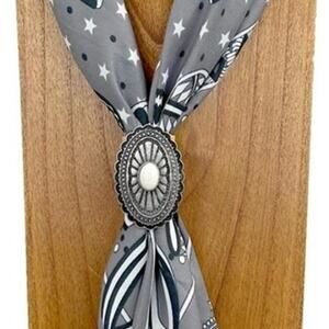 Western Silver Tone Concho with White Center Stone Wild Rag Scarf Slide